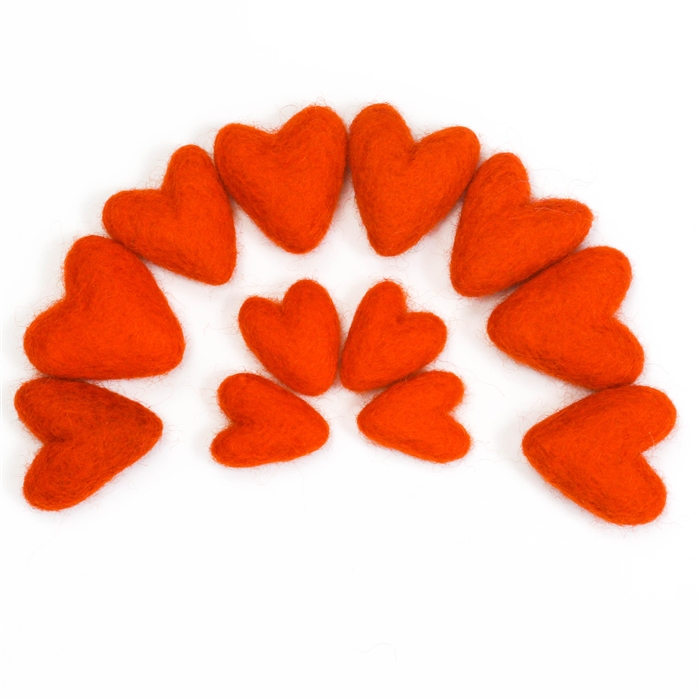 Bittersweet Orange 3-4 cm Wool Felt Hearts