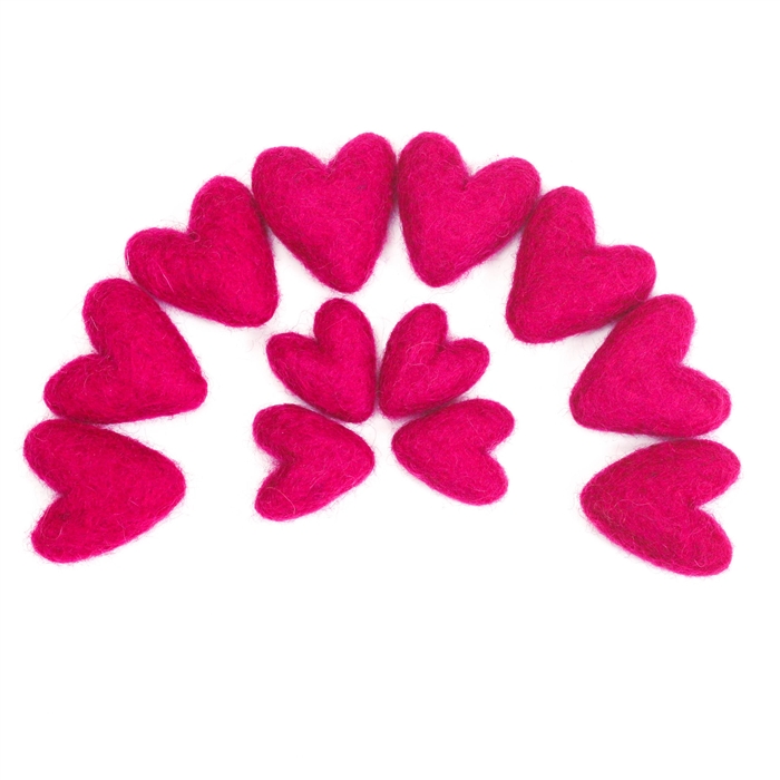 Raspberry 3-4 cm Wool Felt Hearts