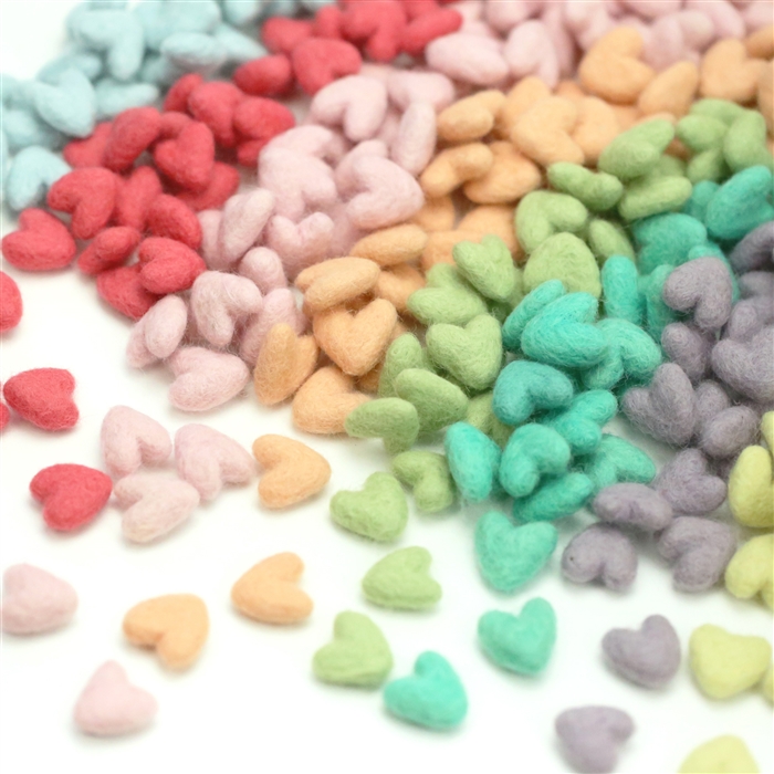 12 Tiny Wet Felted Hearts: 2-cm Wool Felt Hearts