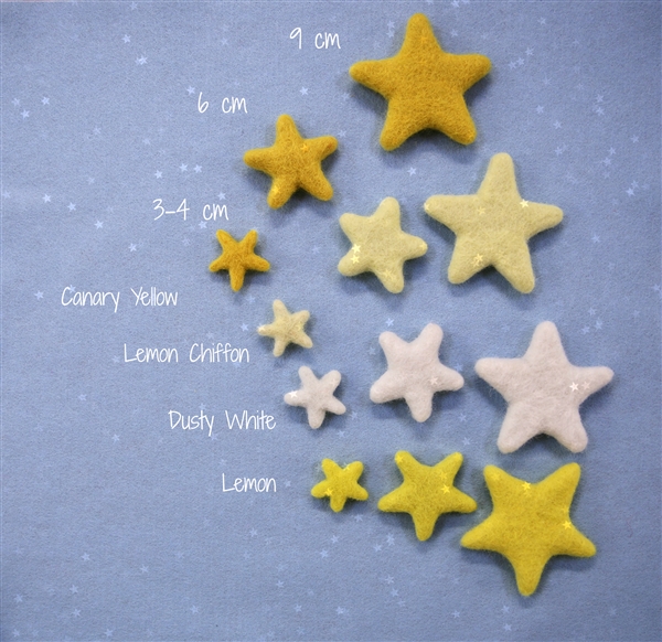 Wool Felt Stars - Large and Medium Wool Felt Stars - 9cm and 6cm Wet Felted  Stars - Wool Felted Stars - Yellow Felt Stars - White Felt Stars